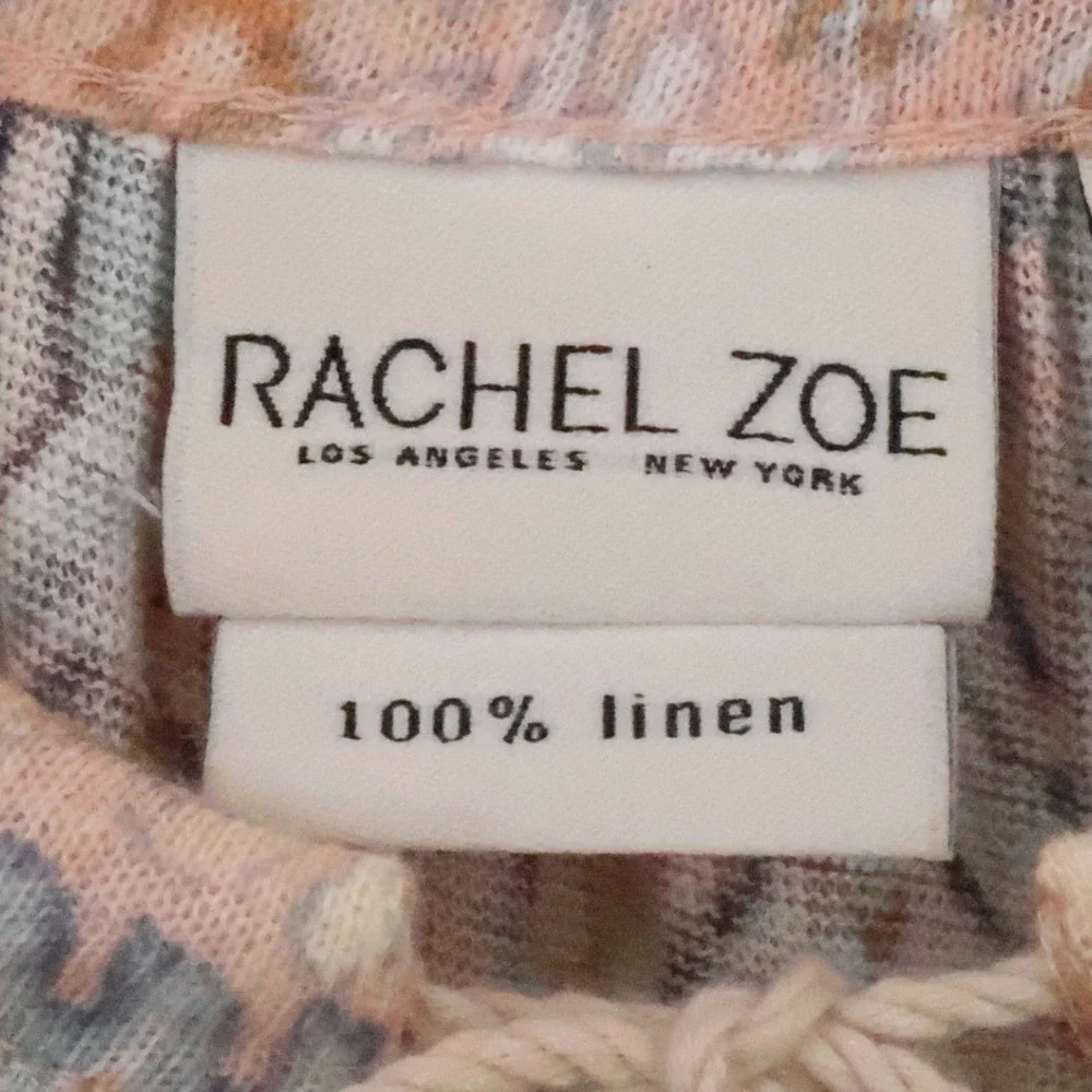 Rachel Zoe Paisley Ikat Linen Tank Top Womens Size M Boho Coastal Tassel Tie - Picture 3 of 8
